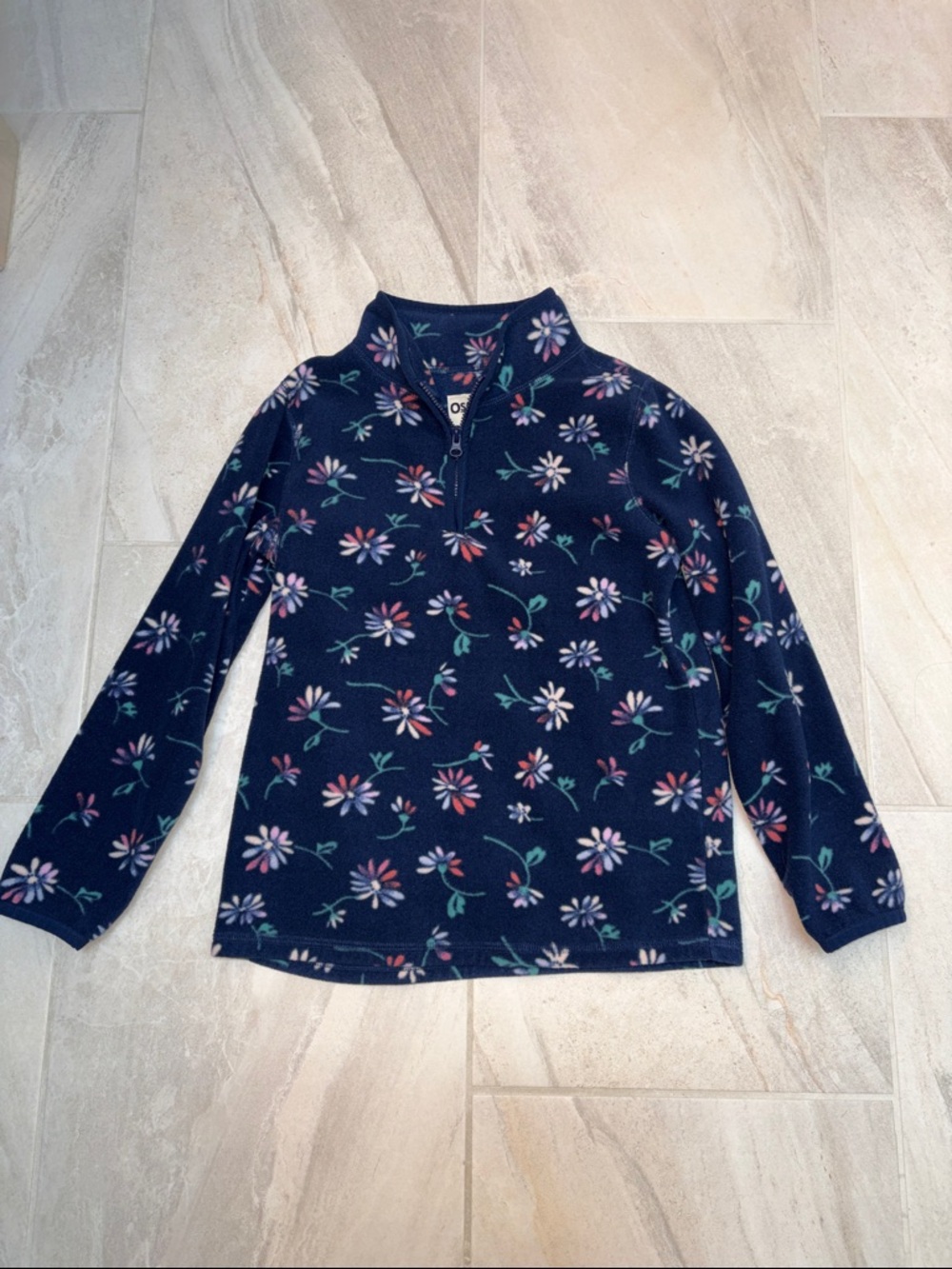Oshkosh B’ gosh Girls' (Size 8) Navy Floral Quarter-Zip Fleece Top